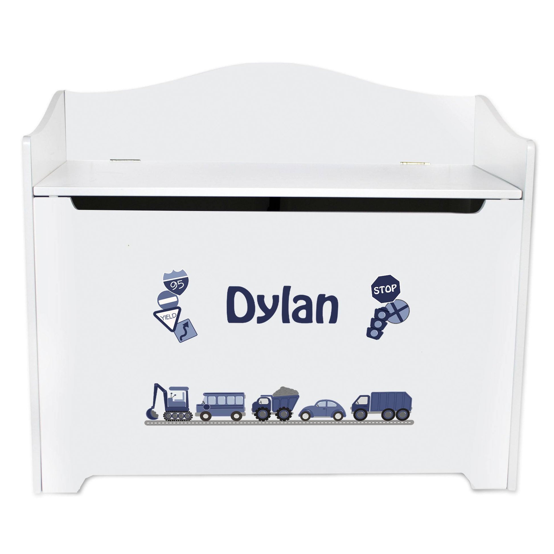 Personalized Transportation White Toy Box Bench