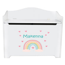 Personalized Boho Rainbow White Toy Box Bench