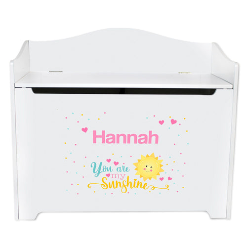 Personalized You Are My Sunshine White Toy Box Bench