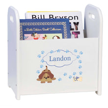 Personalized Blue Puppy White Book Caddy And Rack
