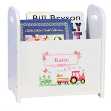 Personalized Book Caddy And ,storage With Pink Tractor Design