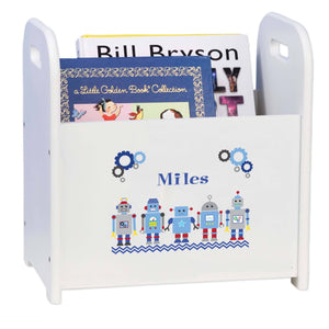 Personalized Robot White Book Caddy And Rack