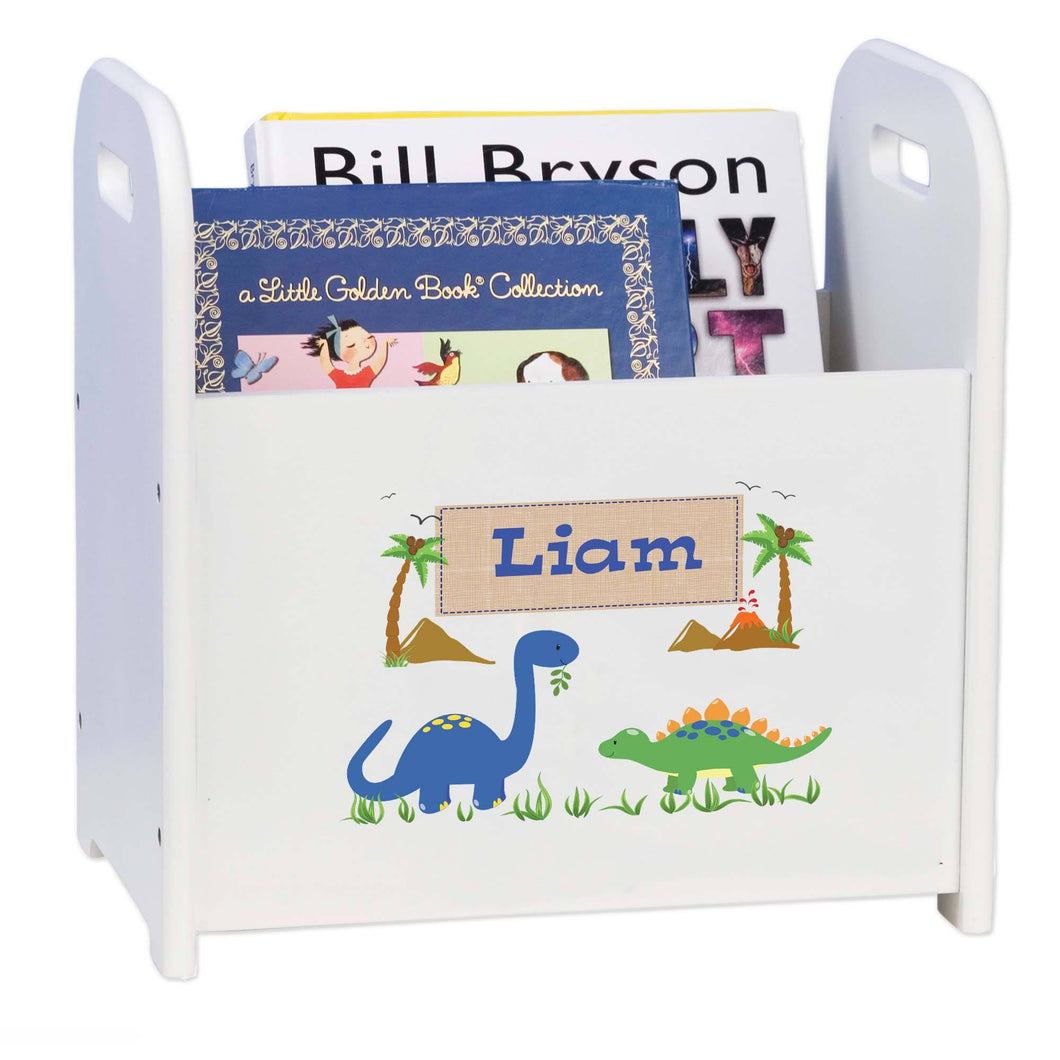 Personalized Dinosaurs White Book Caddy And Rack