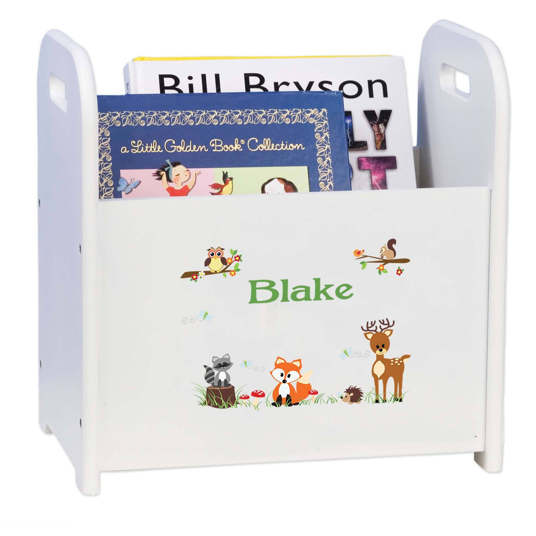 Personalized Child's Book Caddy Magazine Rack Woodland Animals