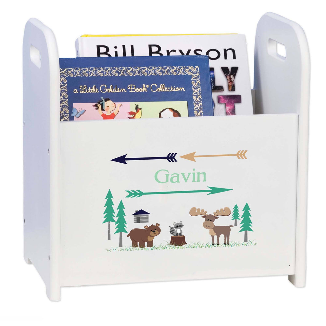 Personalized North Woodland Critters White Book Caddy Magazine Rack