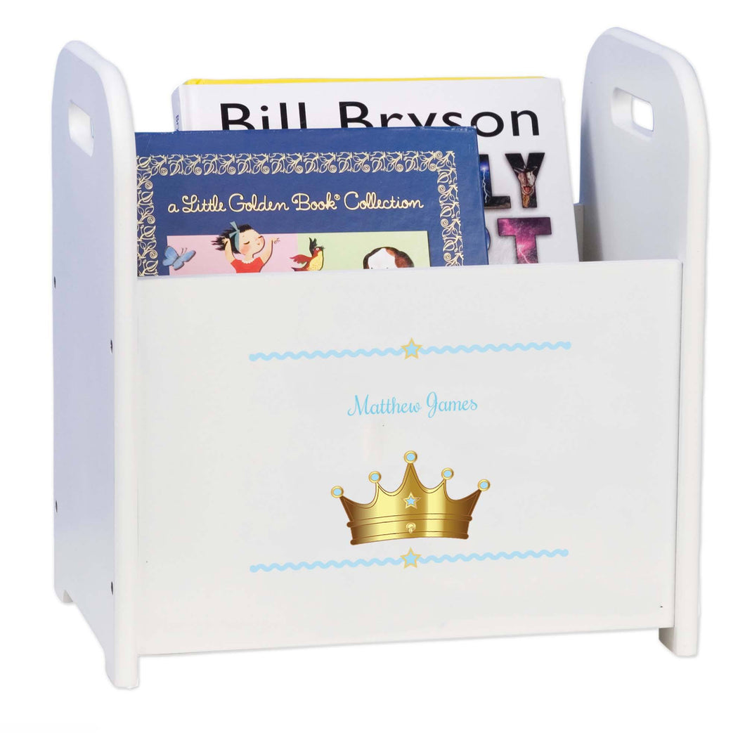 Personalized Prince Crown Blue White Book Caddy And Rack