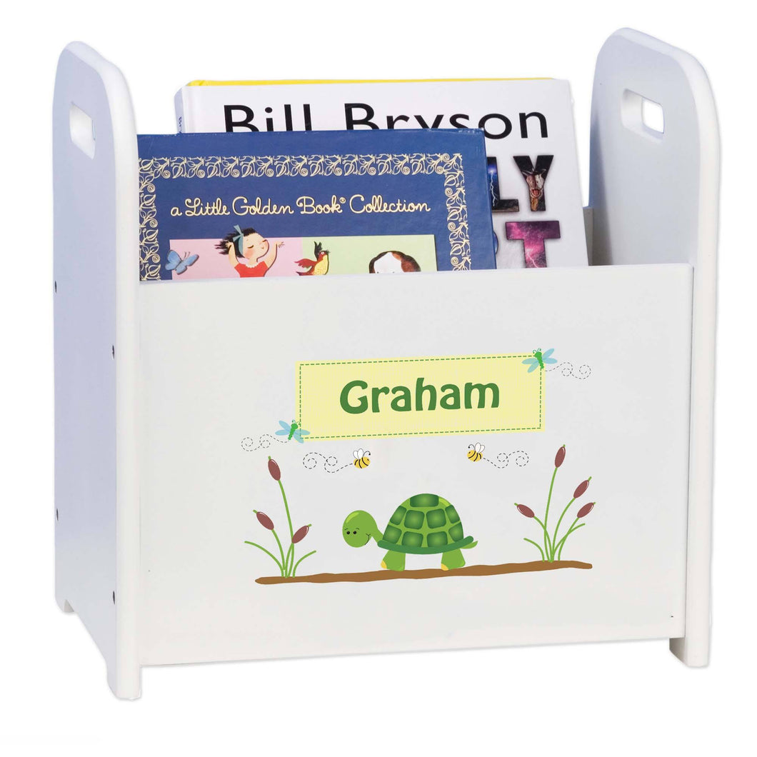 Personalized Turtle White Book Caddy And Rack