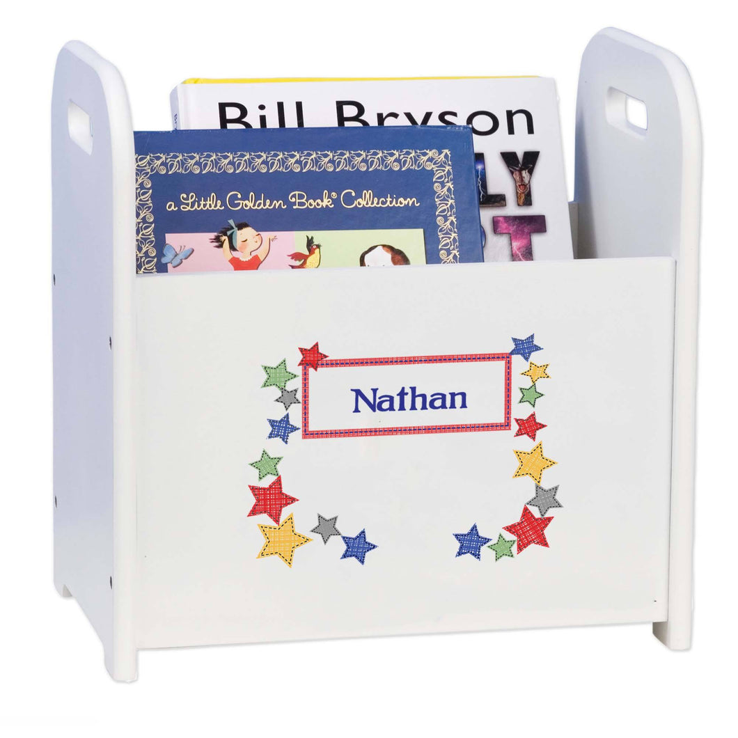 Personalized Stitched Stars White Book Caddy And Rack