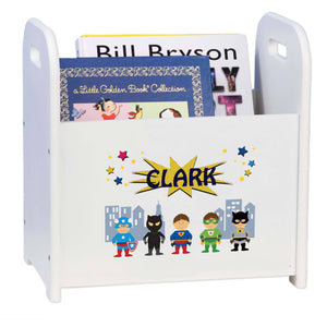 Personalized Boys Super Hero White Book Caddy And Rack