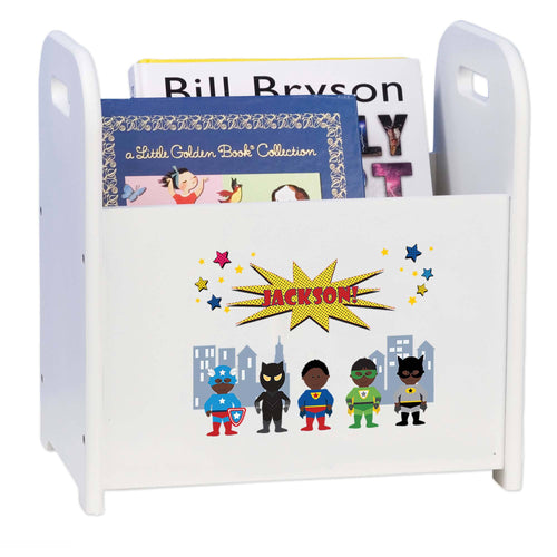 Personalized Book Caddy And ,storage With African American Super Hero Design
