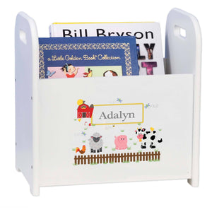 Personalized Barnyard Friends Pastel White Book Caddy And Rack
