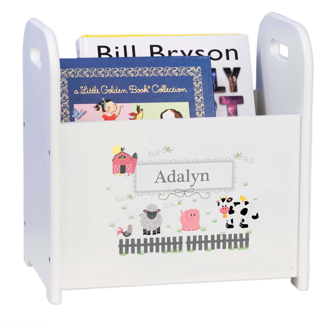 Personalized Barnyard Friends White Book Caddy And Rack