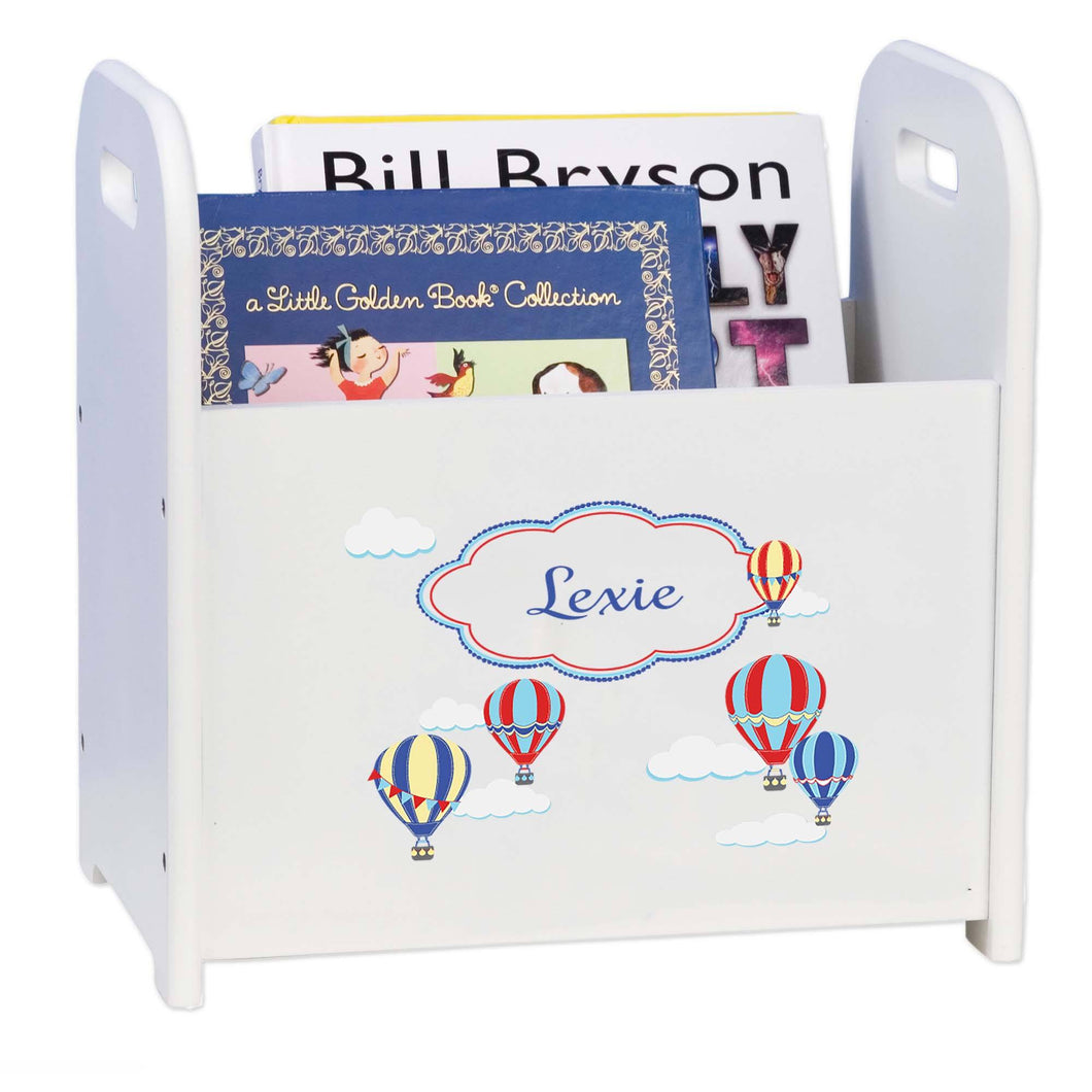Personalized Hot Air Balloon Primary White Book Caddy And Rack