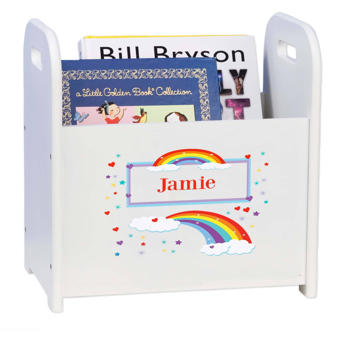 Personalized Rainbow White Book Caddy And Rack