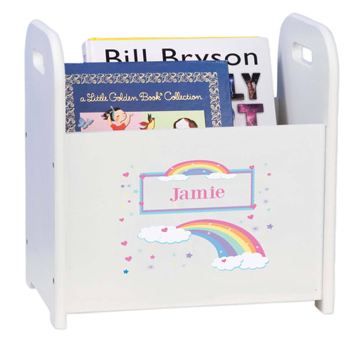 Personalized Book Caddy And ,storage With Pastel Rainbow Design