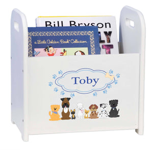 Personalized Blue Dogs White Book Caddy And Rack