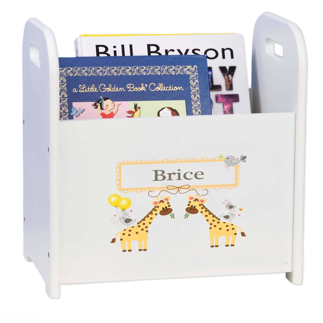 Personalized Giraffe White Book Caddy And Rack