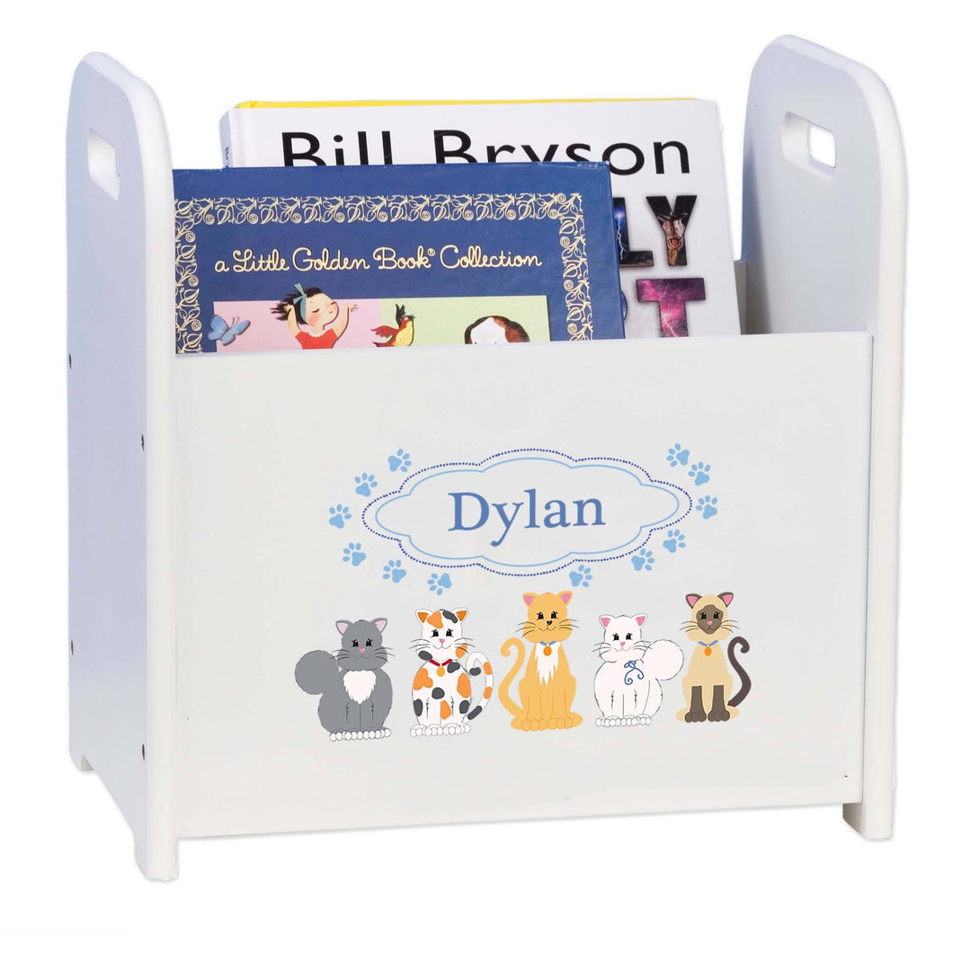 Personalized Blue Cats White Book Caddy And Rack