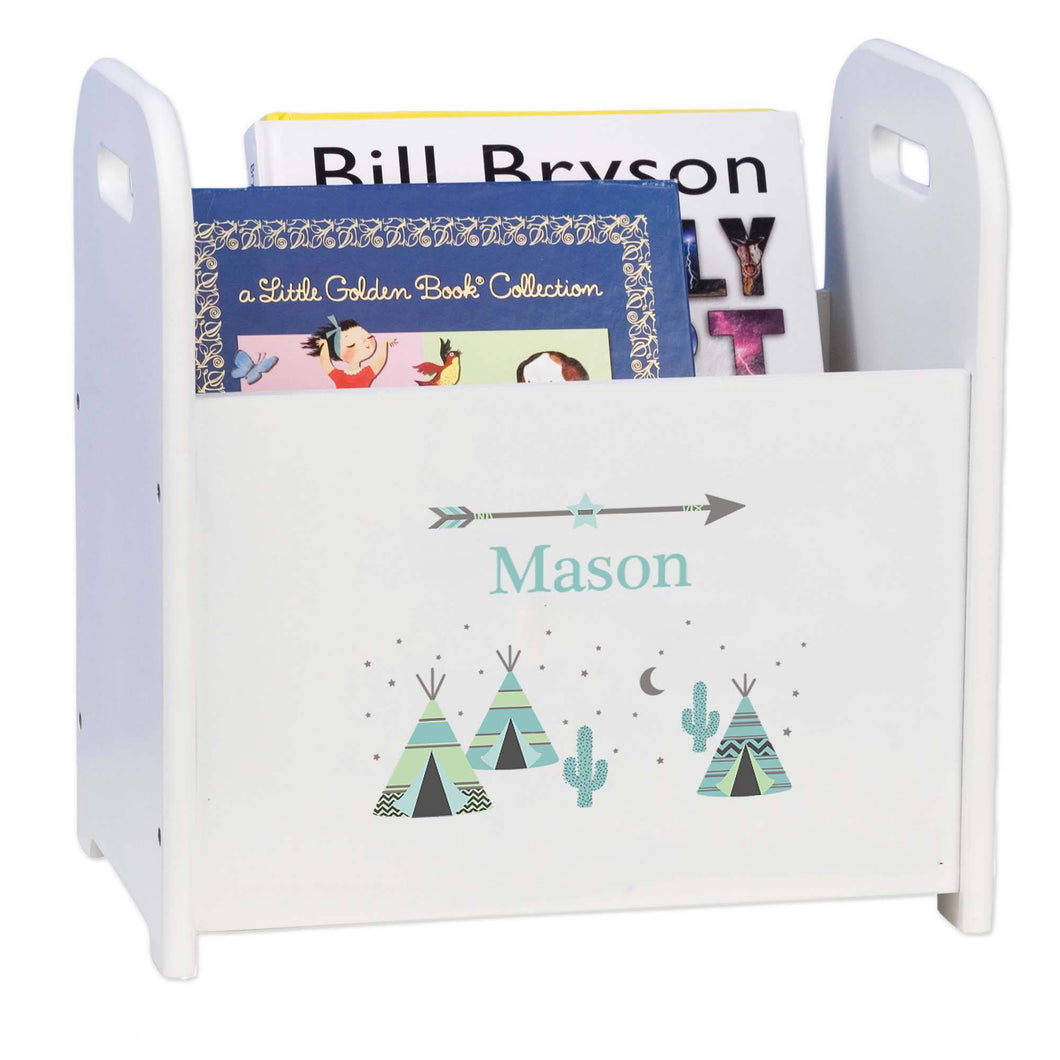 Personalized Book Caddy And ,storage With Aqua Teepee Design