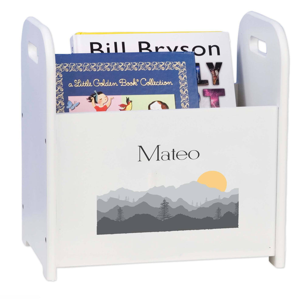 Personalized Book Caddy And ,storage With Misty Mountain Design