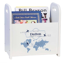 Personalized World Map Blue Book Caddy And Rack