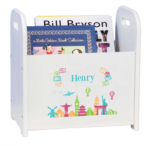 Personalized World Travel Book Caddy And Rack