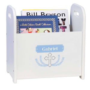 Personalized Cross Garland Lt Blue Book Caddy And Rack