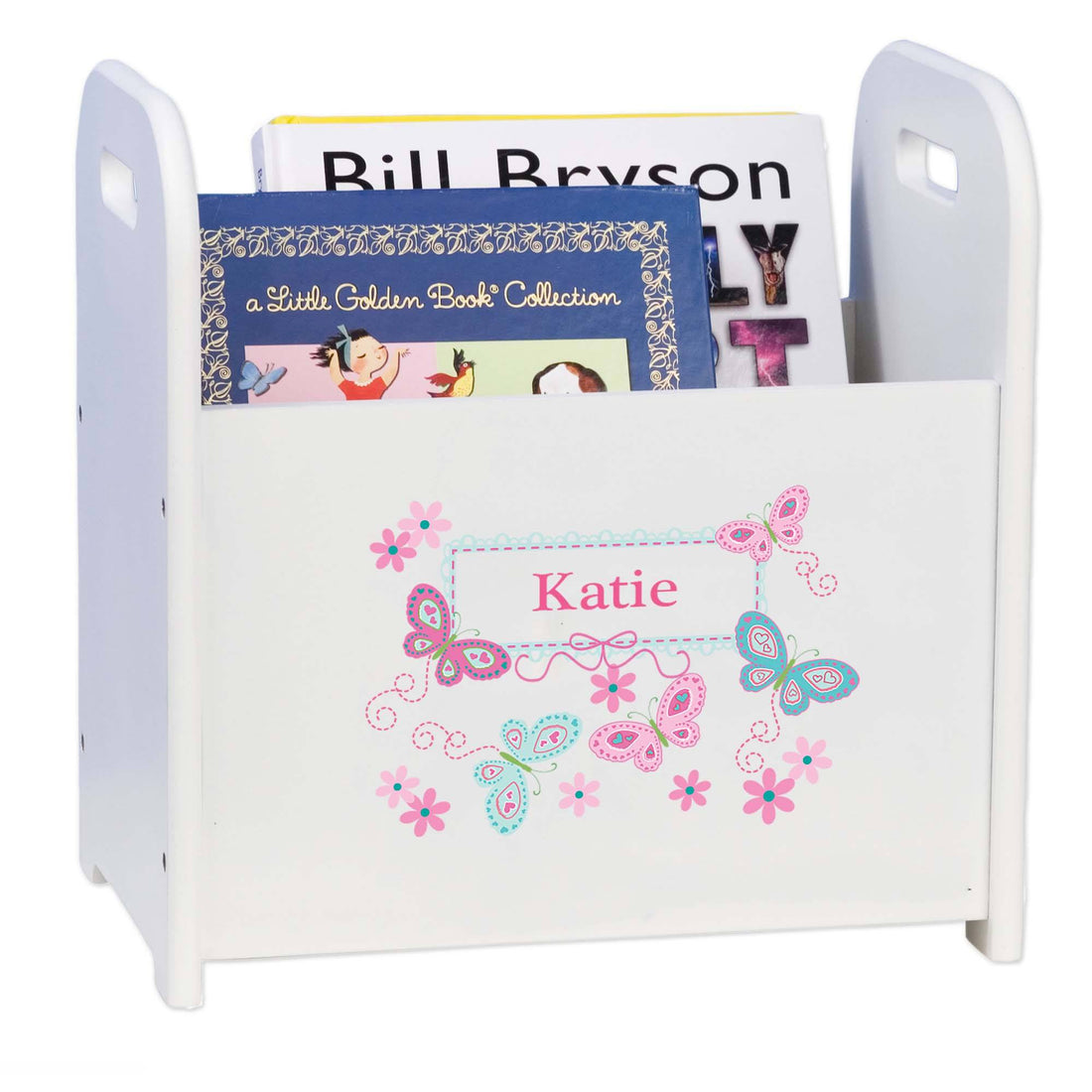 Personalized Book Caddy And ,storage With Aqua Butterflies Design