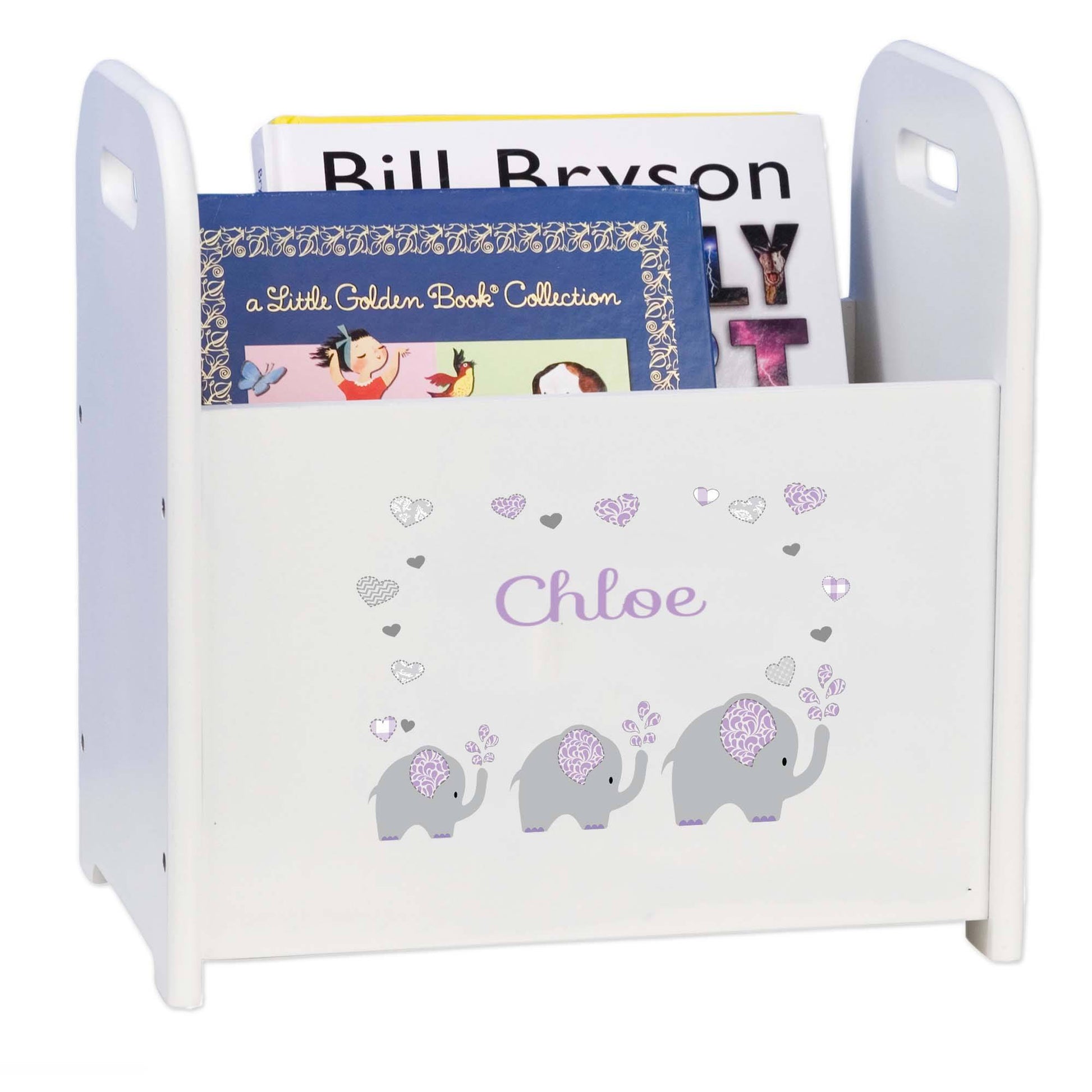 Personalized Lavender Elephant Book Caddy And Rack