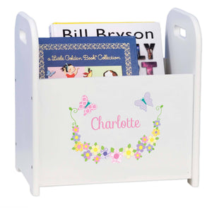 Personalized Pastel Butterflies White Book Caddy And Rack