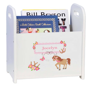 Personalized Ponies Prancing White Book Caddy And Rack