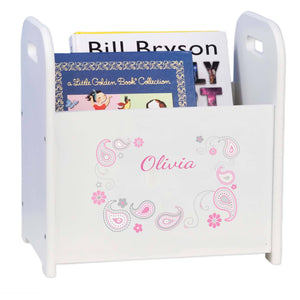 Personalized Paisley Pink Gray White Book Caddy And Rack