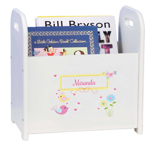 Personalized Lovely Birds White Book Caddy And Rack