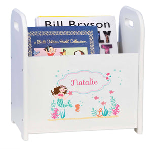 Personalized Brunette Mermaid Princess White Book Caddy And Rack