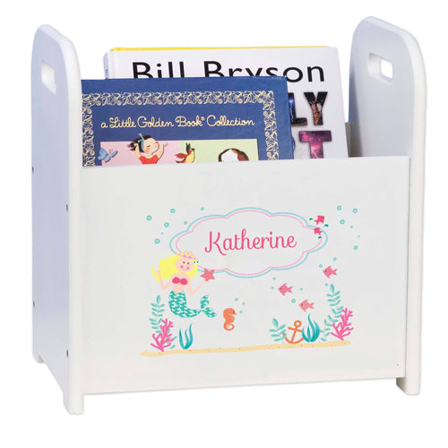 Personalized Blonde Mermaid Princess White Book Caddy And Rack