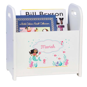 Personalized African American Mermaid Princess White Book Caddy And Rack