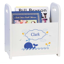 Personalized Blue Whale White Book Caddy And Rack