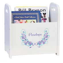 Personalized Lavender Floral Garland White Book Caddy And Rack