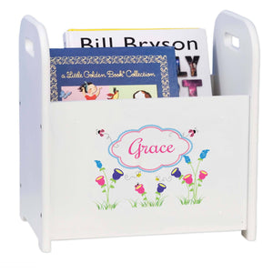 Personalized English Garden White Book Caddy And Rack