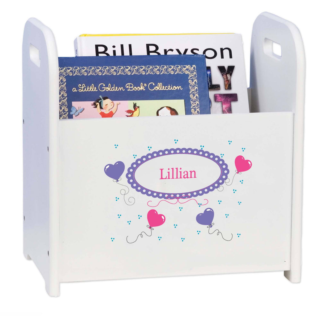 Personalized Heart Balloons White Book Caddy And Rack