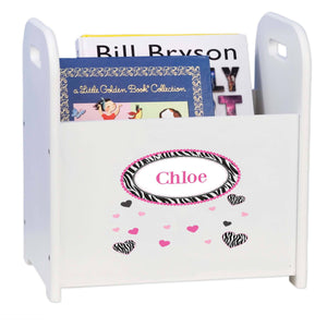 Personalized Groovy Zebra White Book Caddy And Rack