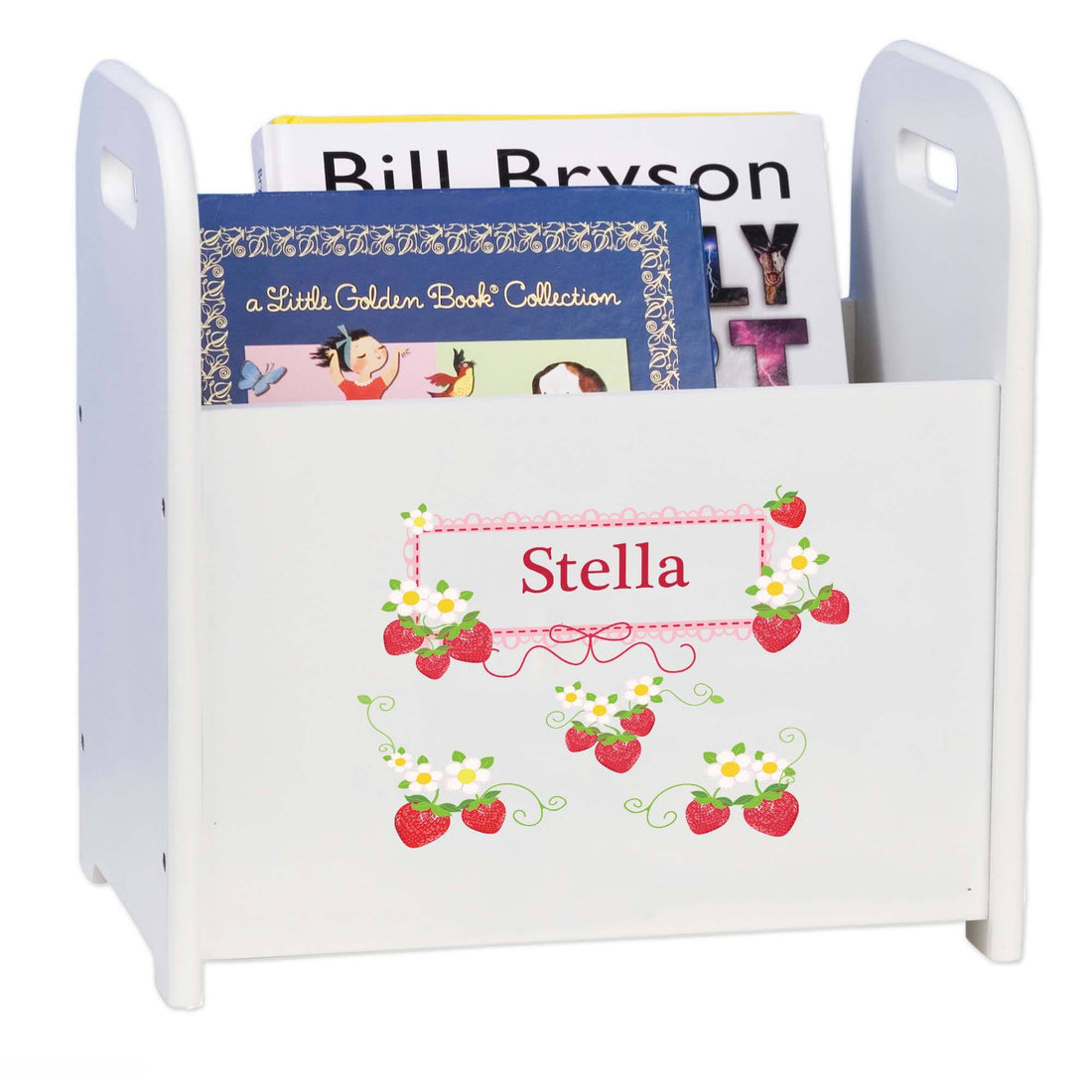 Personalized Strawberries White Book Caddy And Rack