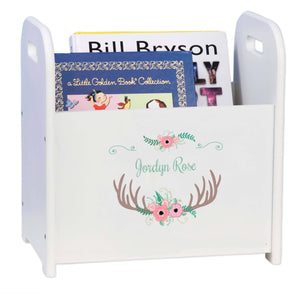Personalized Floral Antler Book Caddy And Rack