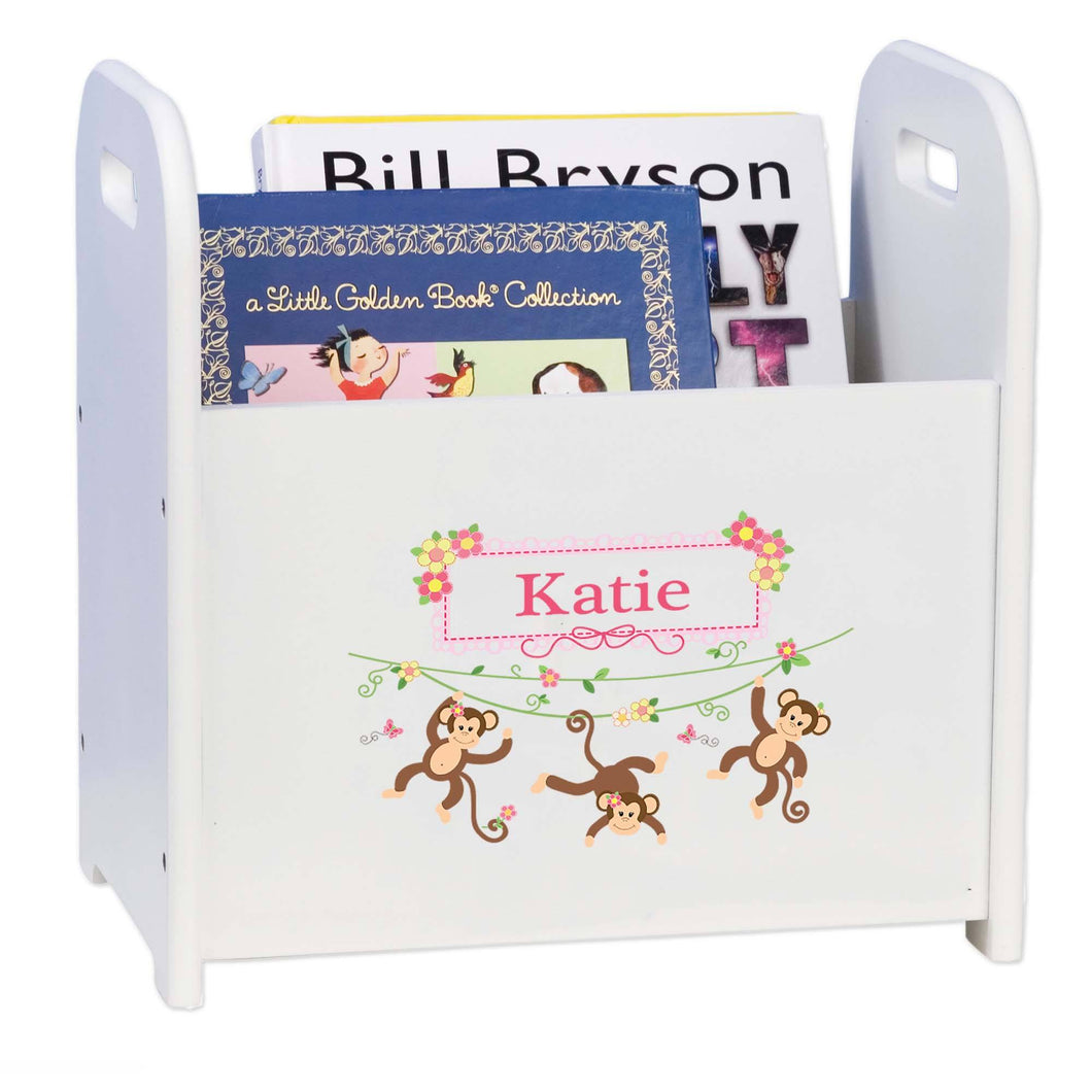 Personalized Monkey Girl Book Caddy And Rack