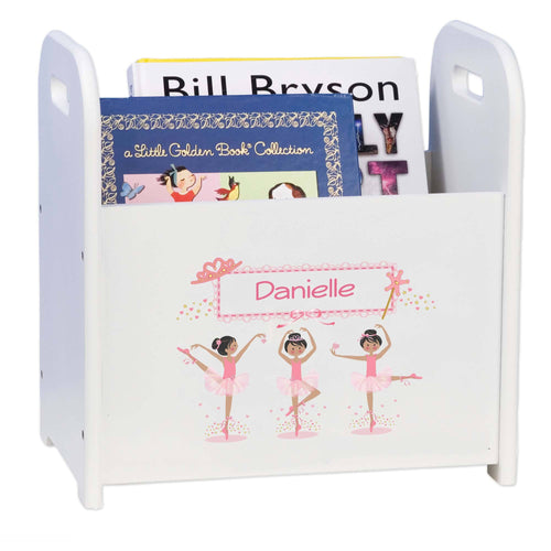 Personalized Ballerina Black Hair Book Caddy And Rack