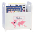 Personalized World Map Pink Book Caddy And Rack