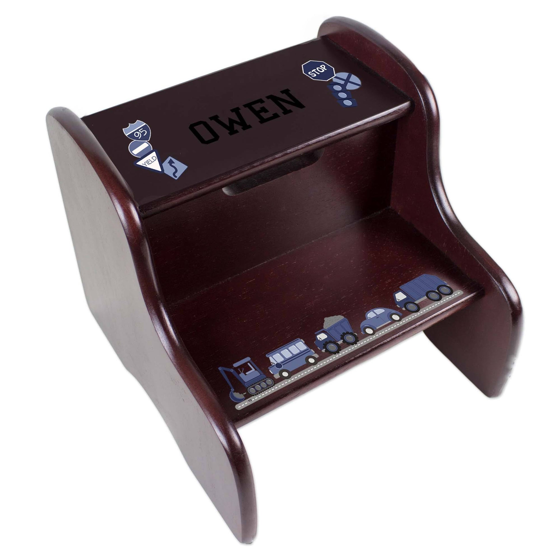 Personalized Transportation Espresso Two Step Stool