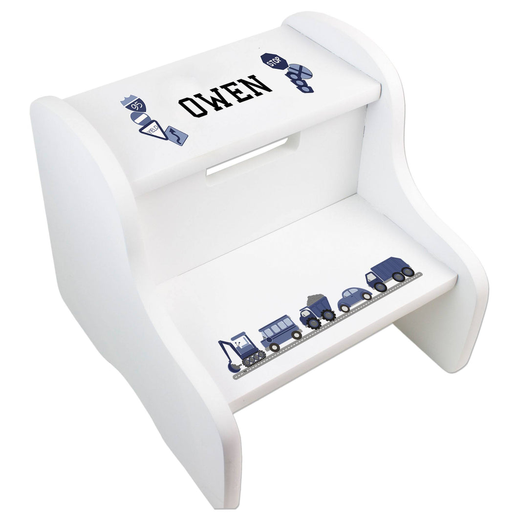 Personalized Transportation White Two Step Stool