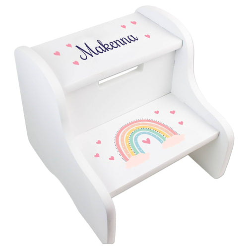 Personalized Boho Rainbow White Two Step Stool