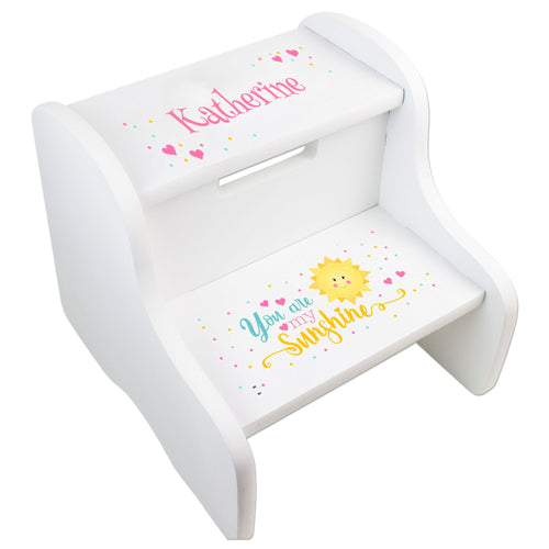 Personalized You Are My Sunshine White Two Step Stool